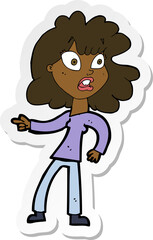 sticker of a cartoon worried woman pointing