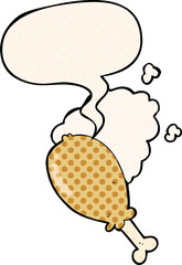 cartoon chicken leg and speech bubble in comic book style