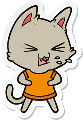 sticker of a cartoon cat hissing