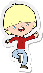 sticker of a cartoon happy boy dancing