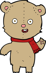 cartoon waving teddy bear with scarf