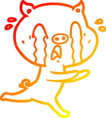 warm gradient line drawing crying pig cartoon