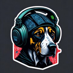 Dog wearing headphones Sticker ,portrait of a dog with hat,Dog illustration sticker. #sticker #illustration #AI #t-shirtdesign