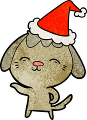 happy textured cartoon of a dog wearing santa hat