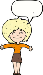 cartoon woman giving thumbs up sign with speech bubble