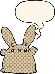 cartoon rabbit and speech bubble in comic book style