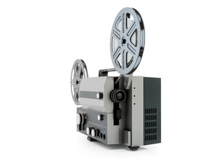 Naklejka premium 3D rendering of vintage film projector on white