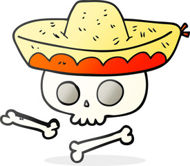cartoon skull in mexican hat
