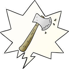cartoon axe and speech bubble in smooth gradient style