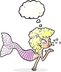 cartoon mermaid blowing kiss with thought bubble