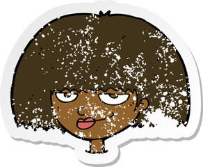 retro distressed sticker of a cartoon mean female face