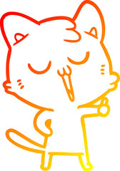 warm gradient line drawing cartoon cat singing