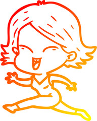 warm gradient line drawing happy cartoon girl