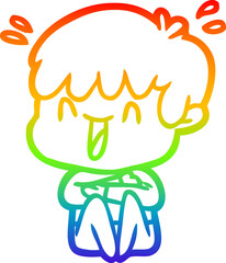 rainbow gradient line drawing cartoon laughing boy