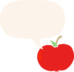 cartoon apple and speech bubble in retro style