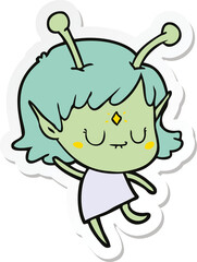 sticker of a cartoon alien girl