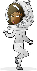 cartoon woman wearing space helmet