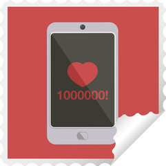 mobile phone showing 1000000 likes graphic vector illustration square sticker stamp