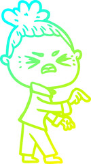 cold gradient line drawing cartoon angry woman