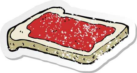 retro distressed sticker of a cartoon jam on toast