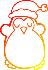 warm gradient line drawing cute christmas penguin