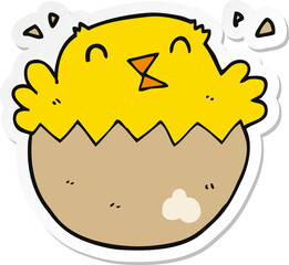 sticker of a cartoon hatching chick