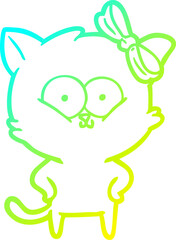 cold gradient line drawing cartoon cat