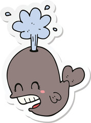 sticker of a cartoon spouting whale