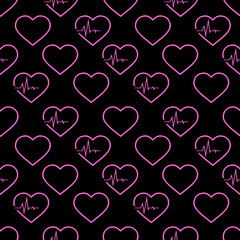 simple seamless pattern of pink hearts on a black background, texture, design