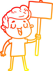 warm gradient line drawing happy cartoon man