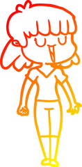 warm gradient line drawing cartoon woman