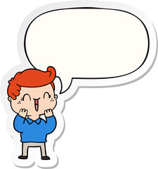 cartoon laughing boy and speech bubble sticker