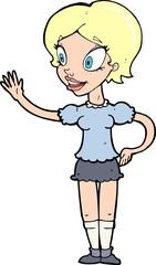 cartoon waving woman