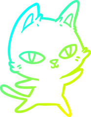 cold gradient line drawing cartoon cat staring