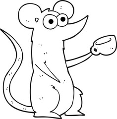 black and white cartoon mouse with coffee cup
