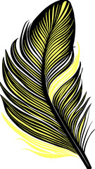 simple graphic drawing black and yellow bird feather, sketch, logo
