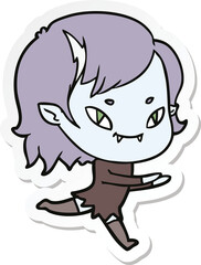 sticker of a cartoon friendly vampire girl running