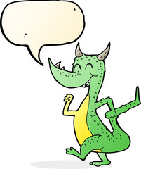 cartoon happy dragon with speech bubble