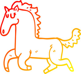 warm gradient line drawing cartoon running horse