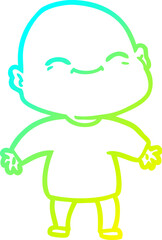 cold gradient line drawing happy cartoon bald man
