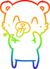 rainbow gradient line drawing rude cartoon polar bear sticking out tongue