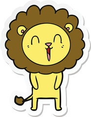 sticker of a laughing lion cartoon
