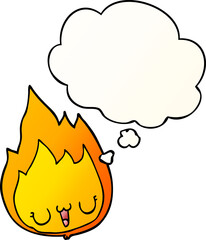 cartoon flame with face and thought bubble in smooth gradient style