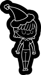 cartoon icon of a woman wearing santa hat