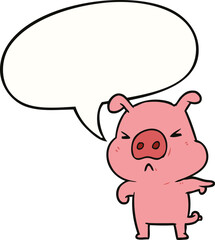 cartoon angry pig pointing and speech bubble