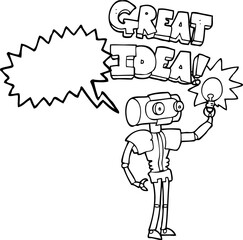 speech bubble cartoon robot with great idea