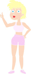 flat color illustration of a cartoon happy gym woman