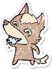 distressed sticker of a cartoon hungry wolf