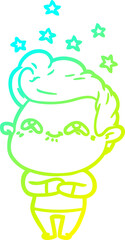 cold gradient line drawing cartoon excited man