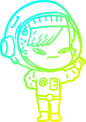 cold gradient line drawing cartoon astronaut woman